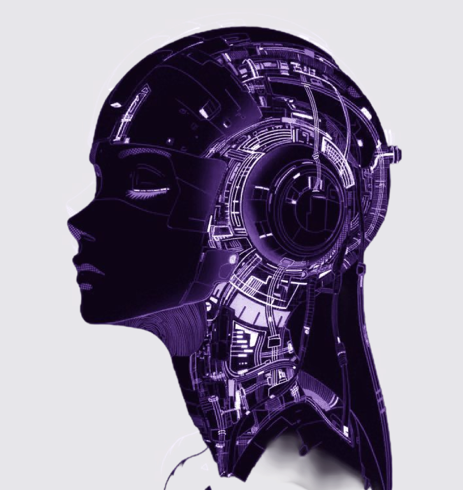 Futuristic AI robot head